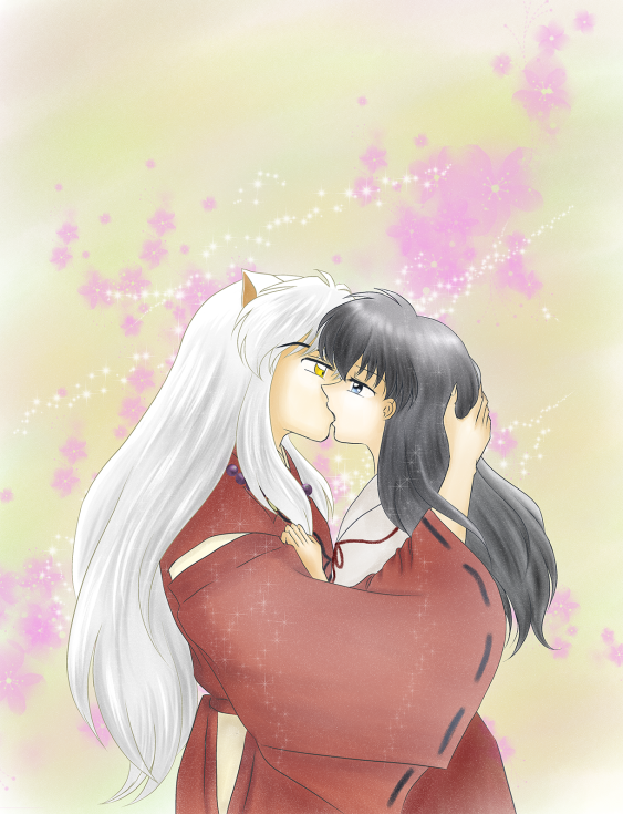 春の犬かご夫婦キス